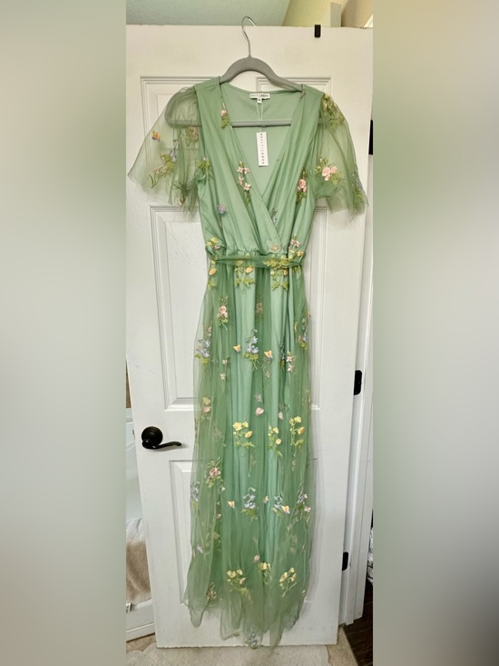 Baltic Born Dresses & Skirts - Baltic Born Sage Green Floral Embroidered Tulle Gown XL